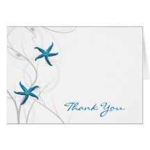 Blue Starfish and Silver Coral Thank You Cards