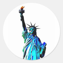 Blue Statue of Lady Liberty Round Sticker