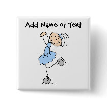 Blue Stick Figure Ice Skater Button
