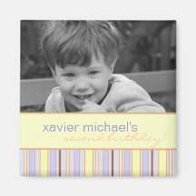 Blue Stripe Birthday Photo Magnet