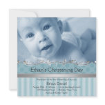 Blue Stripe Boys Photo Christening invitations