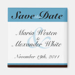 Blue Stripe Chocolate Brown Save the Date Magnet
