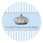 Blue Stripe Prince Crown Baby Boy Envelope Seal Stickers