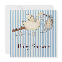 Blue Stripe Stork Baby Boy Shower