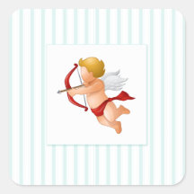 Blue Stripes - Cupid with Arrow Square Sticker