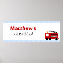 Blue Stripes Fire Truck Birthday Party Banner