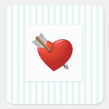 Blue Stripes - Pierced Valentine Heart Square Stickers