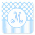 Blue Stripes & White Dots Monogram Square Sticker