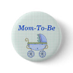 Blue Stroller Baby Shower Mummy Pin Button