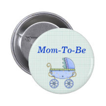 Blue Stroller Baby Shower Mummy Pin Button