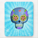 Blue Sugar Skull with Mustaches Mouse Pad