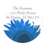 Blue Sunflower Return Address Round Stickers