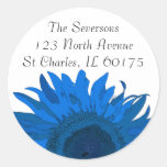Blue Sunflower Return Address Round Stickers