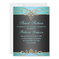 Blue Sweet 16 Elegant Pearl Birthday Invite