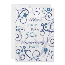 Blue Swirls 50th Anniversary Party Invitation Card