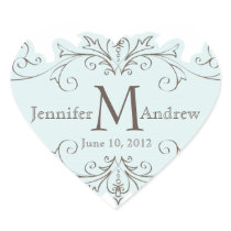 Blue Swirls Monogram Wedding Favour Sticker