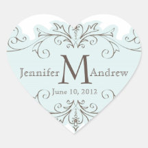 Blue Swirls Monogram Wedding Favour Sticker