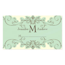 Blue Swirls Wedding Reception Place Cards Cream Business Card Templates