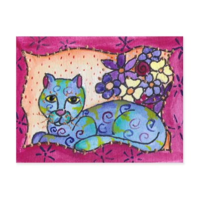 Blue Tabby Cat Postcards by BeMusedArt