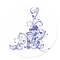 Blue Tattoo Floral Burst Round Stickers