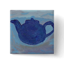 Blue Teapot Pinback Buttons
