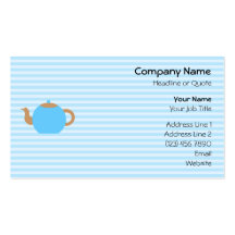 Blue Teapot picture on Blue Stripes. Business Card Template