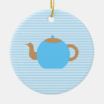 Blue Teapot picture on Blue Stripes. ornaments