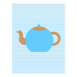 Blue Teapot picture on Blue Stripes. postcards