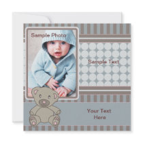 Blue Teddy Bear Baby Invitations