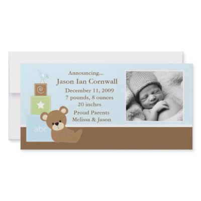 Blue Teddy Bear Photo Birth Announcement by heartlocked