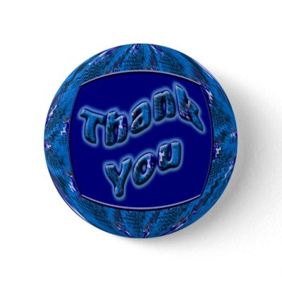 Blue Thank You Pinback Buttons by DonnasGreetingCards