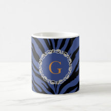 Blue tiger print with monogram coffee mugs