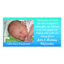 Blue to Green Gradient Baby photo thank you cards Photo Card