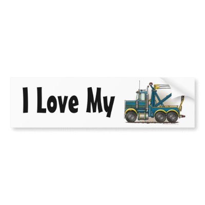 "Blue Tow Truck Wrecker, I Love My Bumper Sticker" by art1st