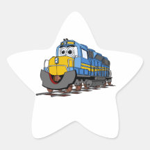 Blue Train Engine Cartoon Star Stickers