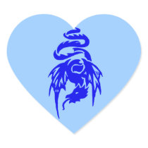 Blue Tribal Dragon Tattoo with Spread Wings Heart Stickers