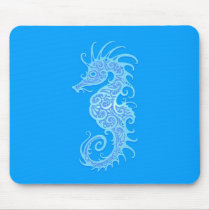 Blue Tribal Seahorse Mousepads