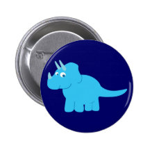 Blue Triceratops Dinosaur Pinback Button