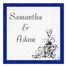 Blue Velvet, Black Flourish Wedding Custom Announcements