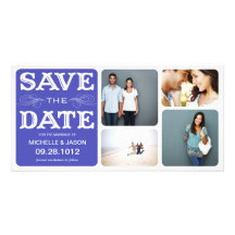 BLUE VINTAGE COLLAGE | SAVE THE DATE ANNOUNCEMENT CUSTOM PHOTO CARD
