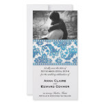 Blue Vintage Damask Lace Save the Date Picture Card