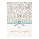 Blue Vintage Lace and Pearls Glamour Wedding Invitations