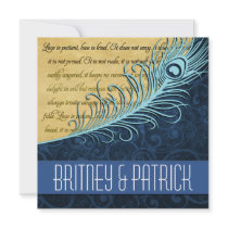 Blue Vintage Peacock Feather Wedding Invitations