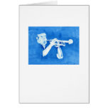 Blue watercolour painting of trumpet player greeting cards