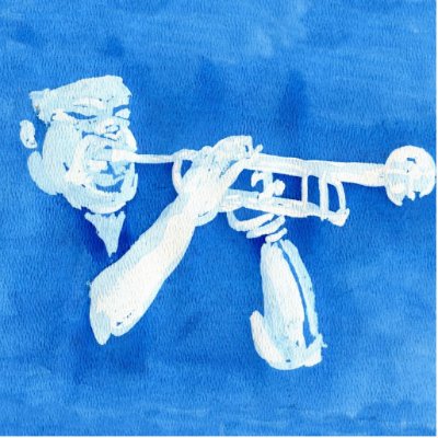 Blue watercolour painting of trumpet player acrylic cut out by SusansZooCrew