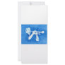 Blue watercolour painting of trumpet player rack card