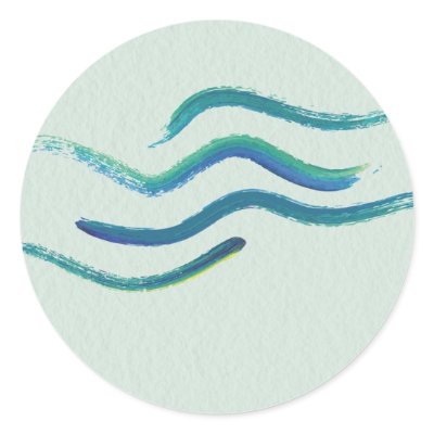 Blue Waves Watercolor Abstract Round Sticker by fantasian_angel