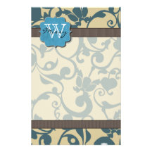 Blue Weathered Monogrammed Custom Stationery