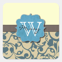 Blue Weathered Monogrammed Square Sticker