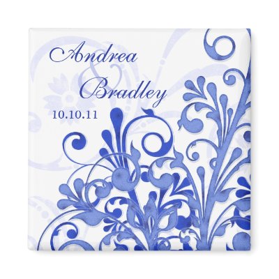 Blue & White Abstract Floral Wedding Magnet by wasootch